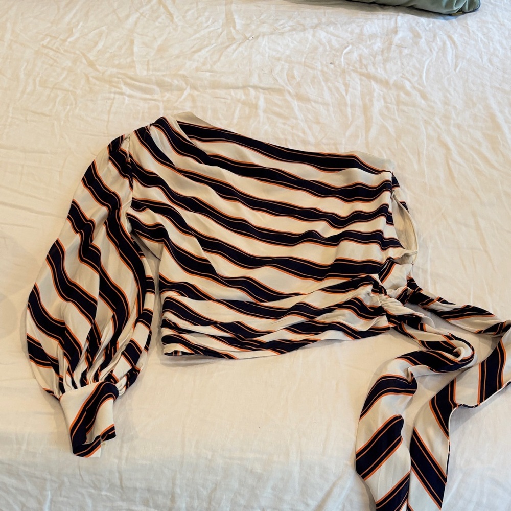 Anthropologie Cream and Black Striped Blouse with Tie